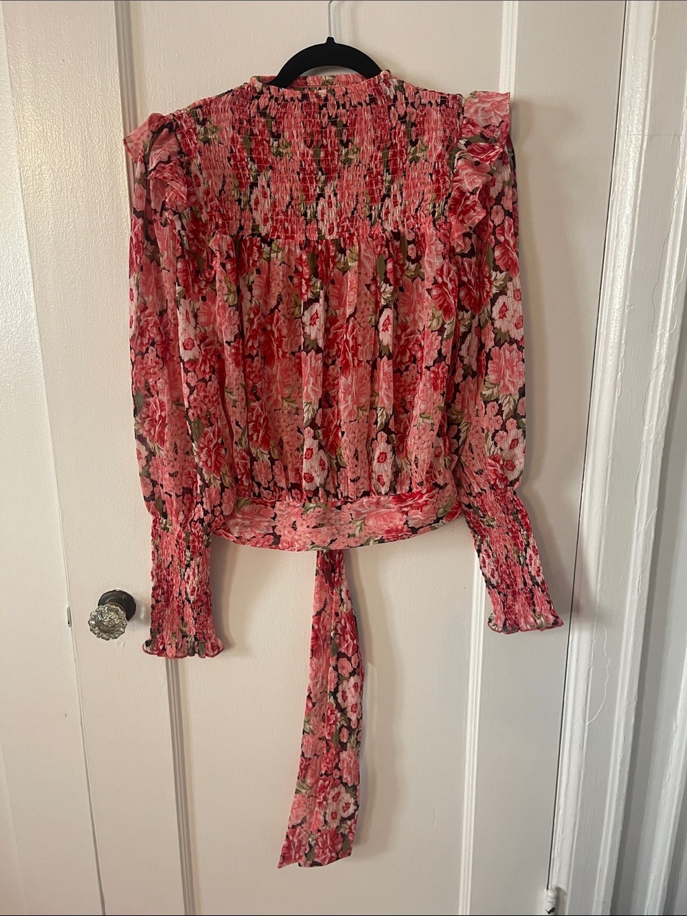 Bardot Remi Floral Smocked High-Neck Blouse Blouse in Pink Gardenia - Picture 5 of 13